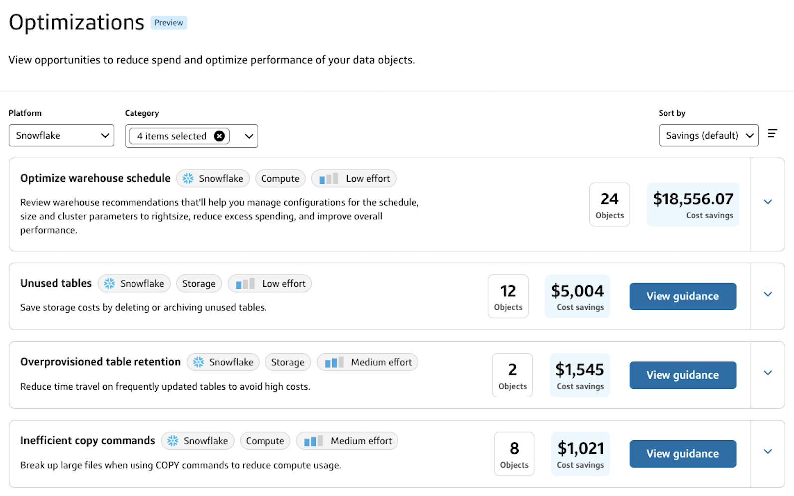 Snowflake Optimizations page